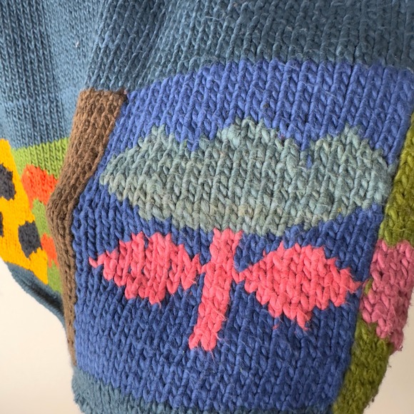 Vintage Winter House Sweater Cardigan Womens Small Patchwork Cotton Knit Cottage - Picture 9 of 11